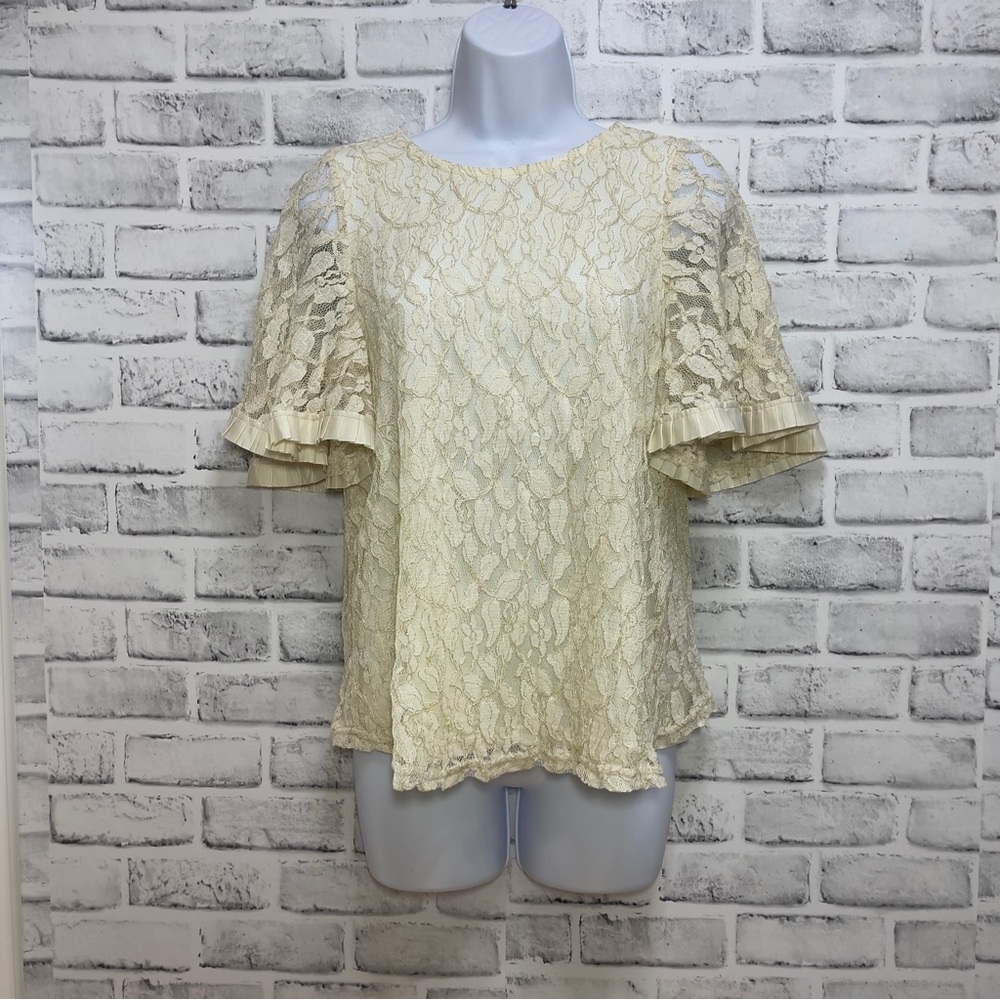 Catherine Malandrino Ivory Gold Metallic Lace Flared Sleeve Blouse NWT Medium